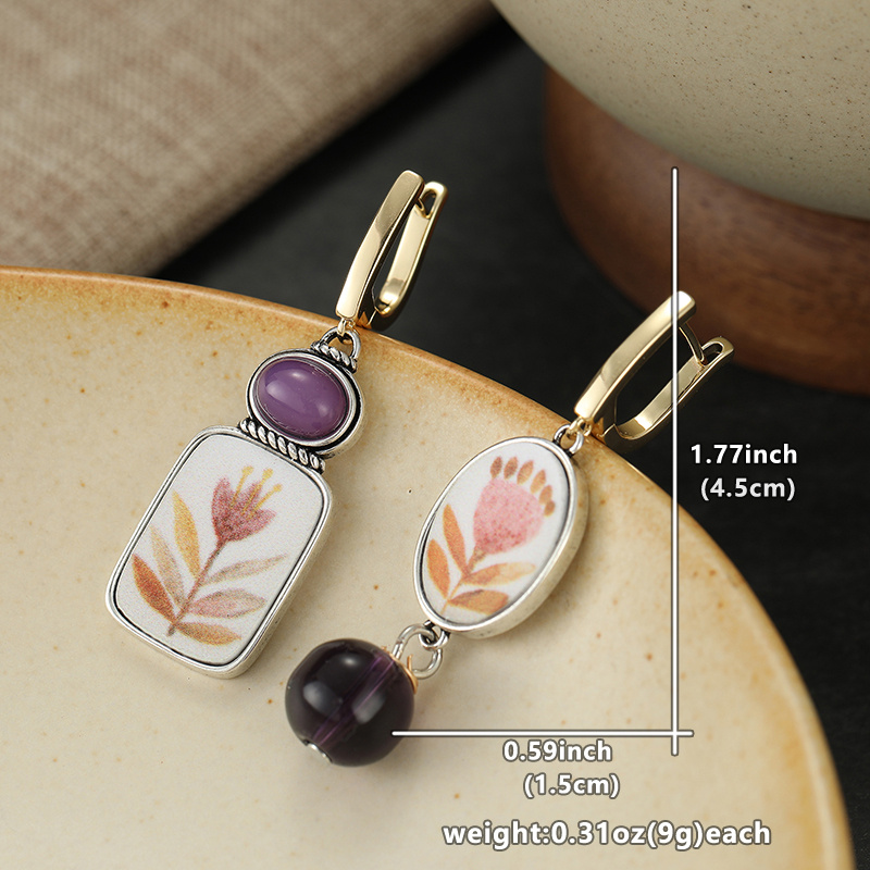 Boho Asymmetric Floral Print Dangle Earrings